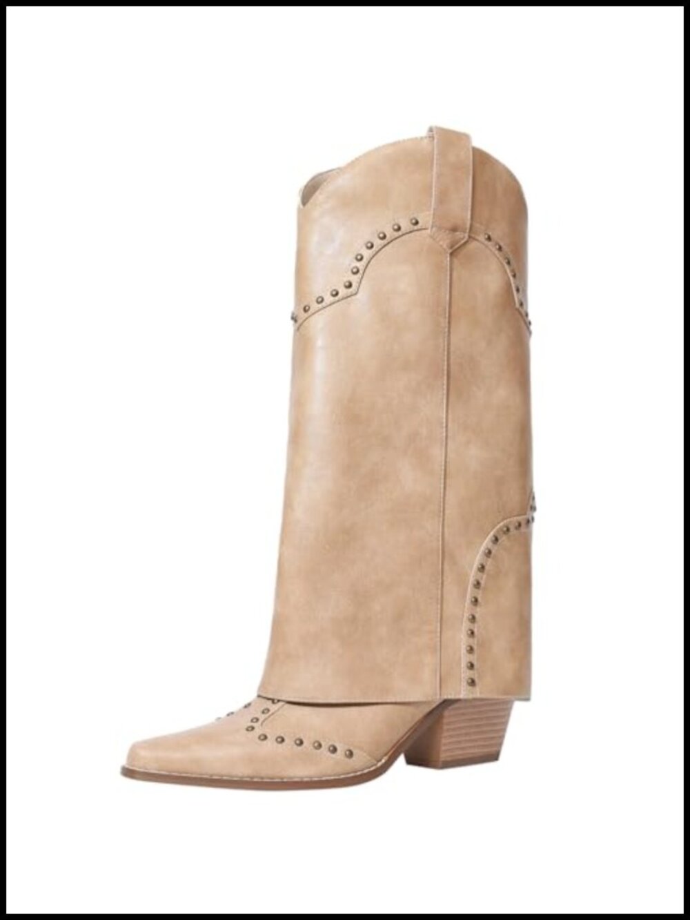 Faux Leather Knee High Cowboy Boots Almond Toe Block Heel Women's